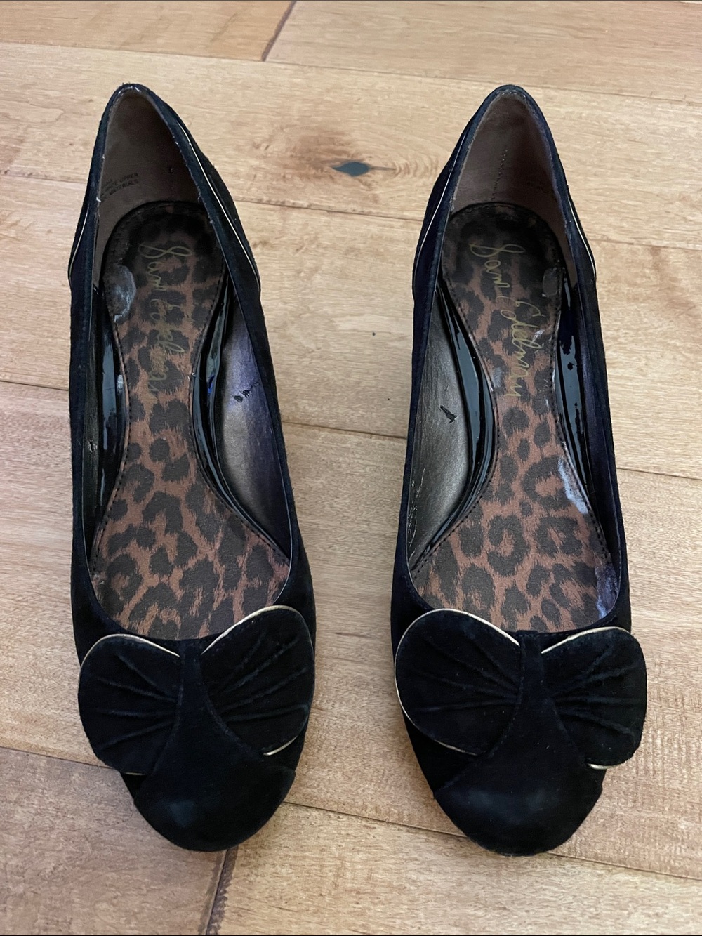Sam Edelman Black Suede Women's Bow Block Heel Pumps - Picture 4 of 7